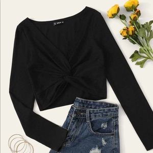 Criscross black crop top from Shein, small